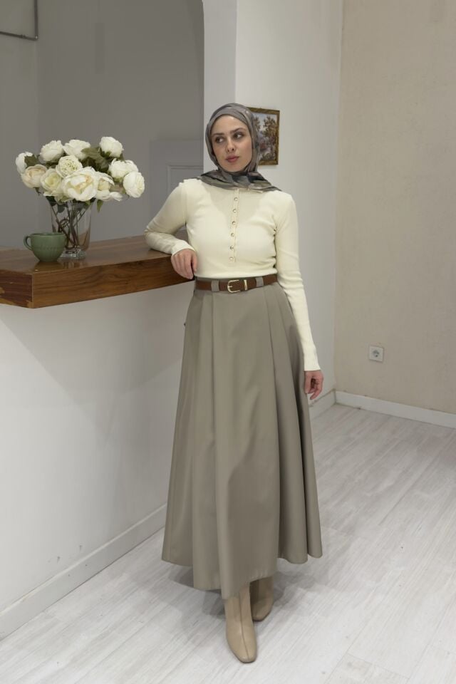 Koyu Vizon Kemerli Arain Etek