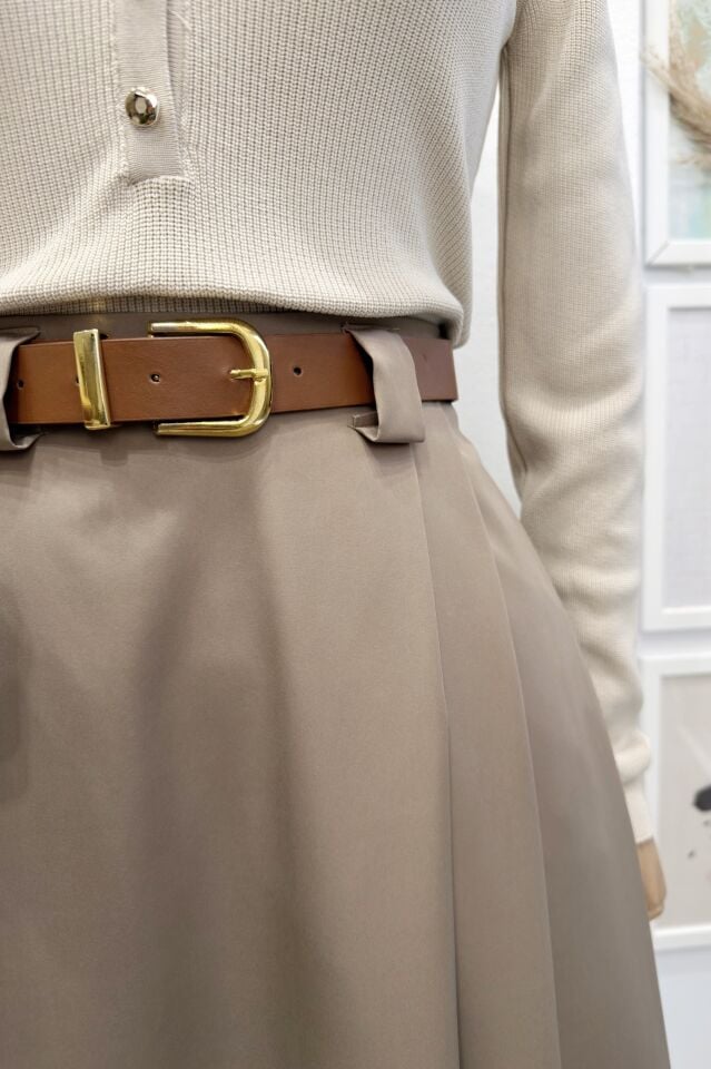 Koyu Vizon Kemerli Arain Etek