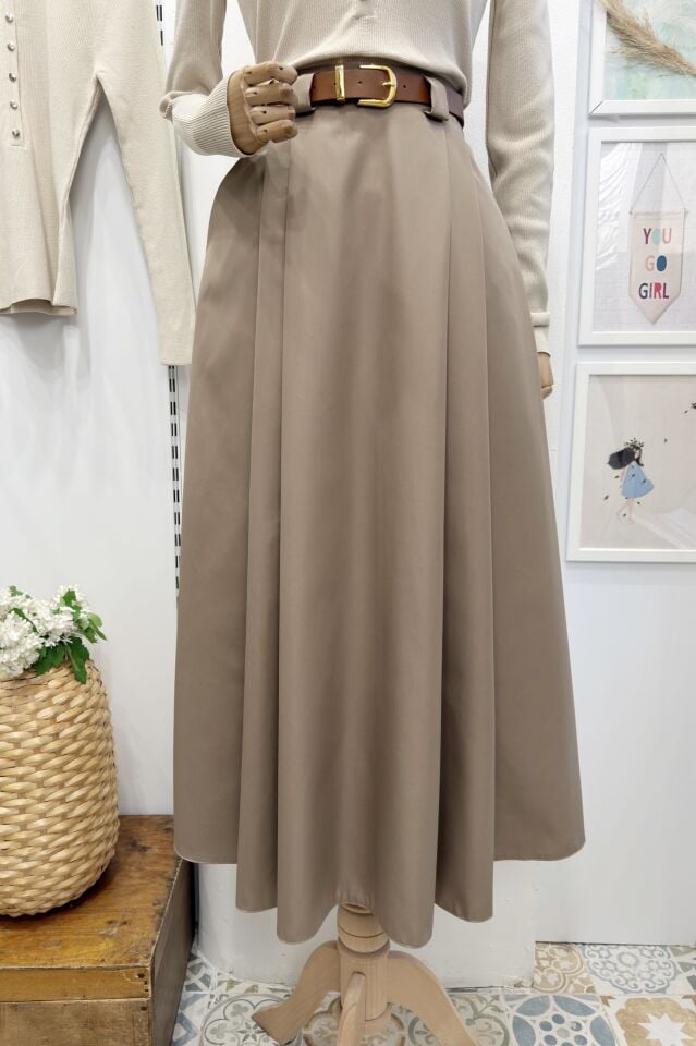 Koyu Vizon Kemerli Arain Etek