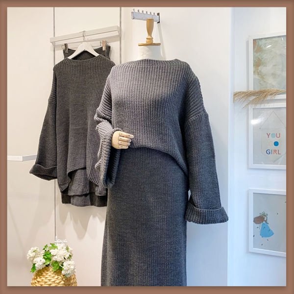 Anthracite magnolia knitwear suit