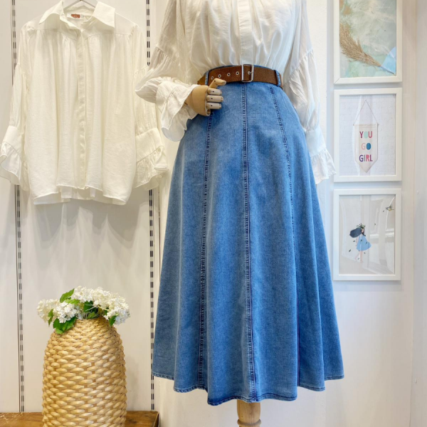 Taba Kemer Detaylı Kot Etek