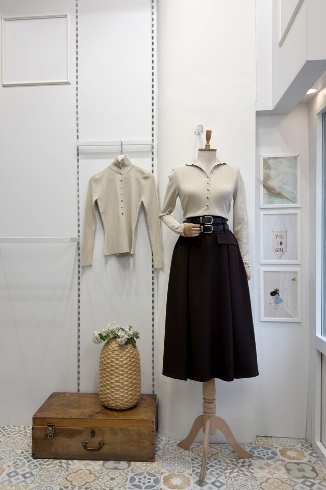 Kahverengi Caline Crep Etek