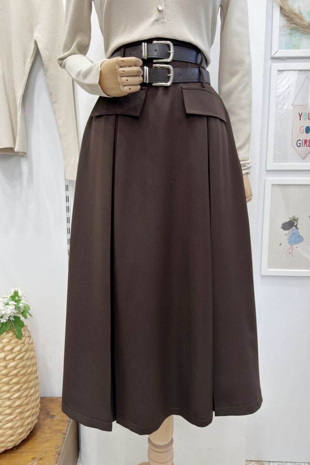 Kahverengi Caline Crep Etek