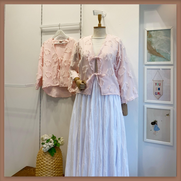 Pembe Bağcık Detaylı Libera Kimono