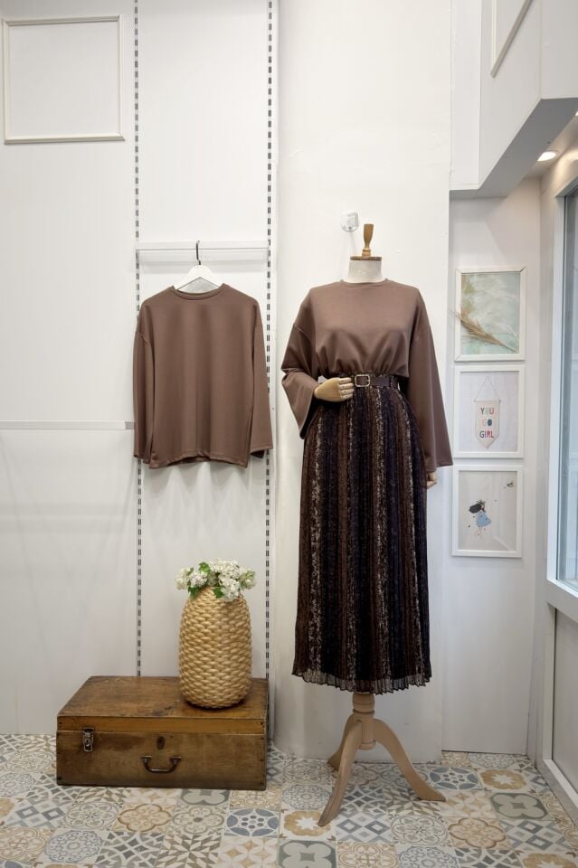 Mürdüm Geçişli Piliseli Şifon Etek