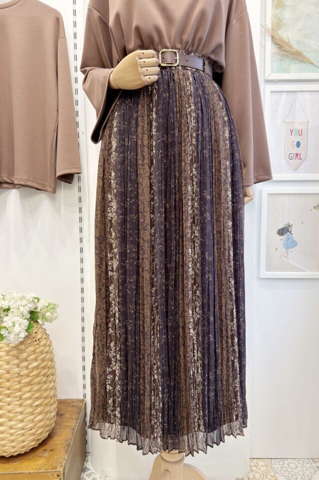 Mürdüm Geçişli Piliseli Şifon Etek