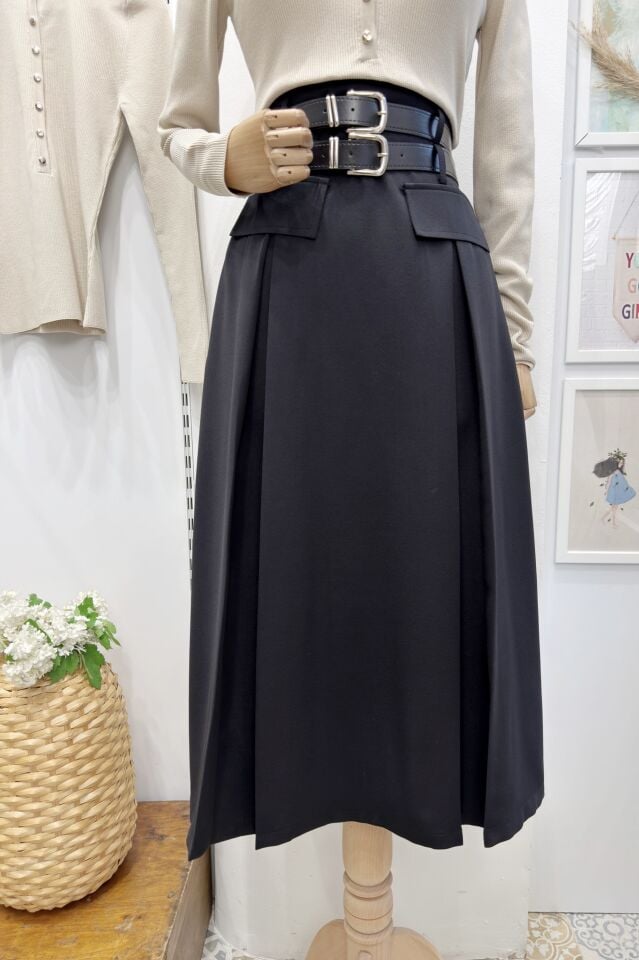 Siyah Caline Crep Etek