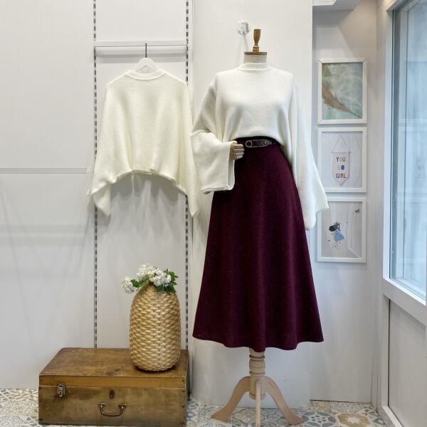 Bordo Kemerli İvory Kloş Etek