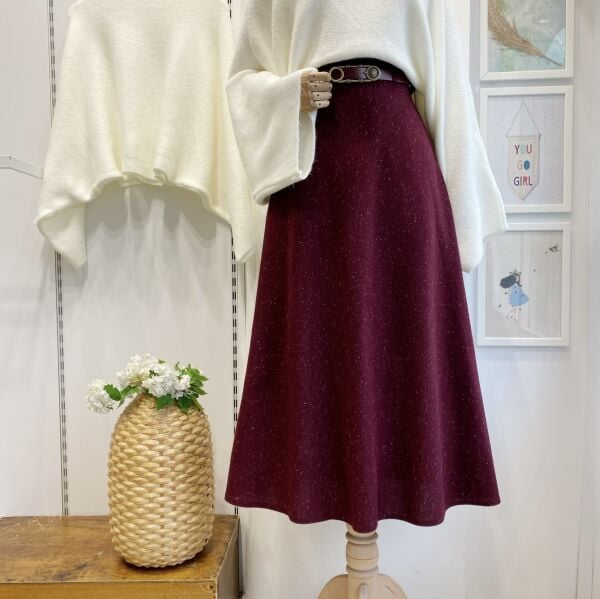 Bordo Kemerli İvory Kloş Etek