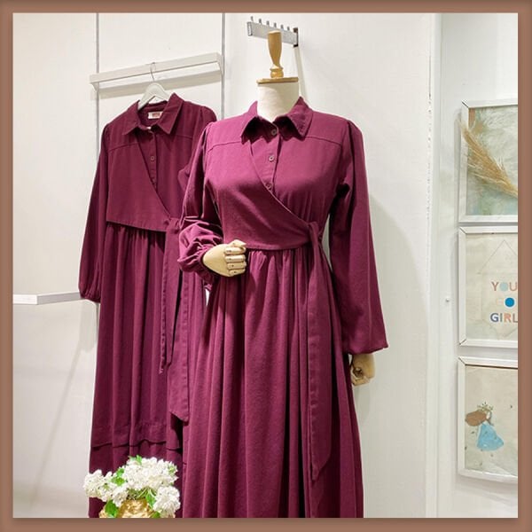 Gabardin crop detaylı mürdüm elbise