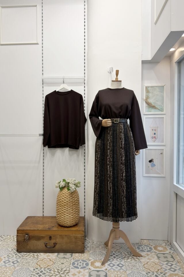 Yeşil Geçişli Piliseli Şifon Etek