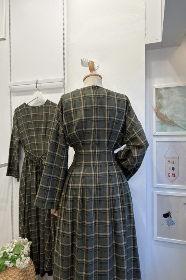 Yeşil Ekose Desenli Alize Elbise