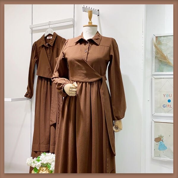 Gabardin crop detaylı kahverengi elbise