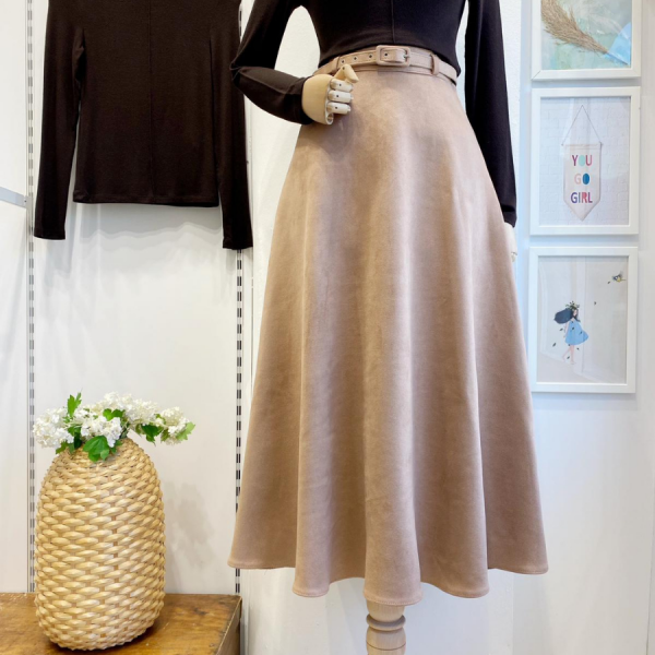 Bej Kemerli Süet Etek