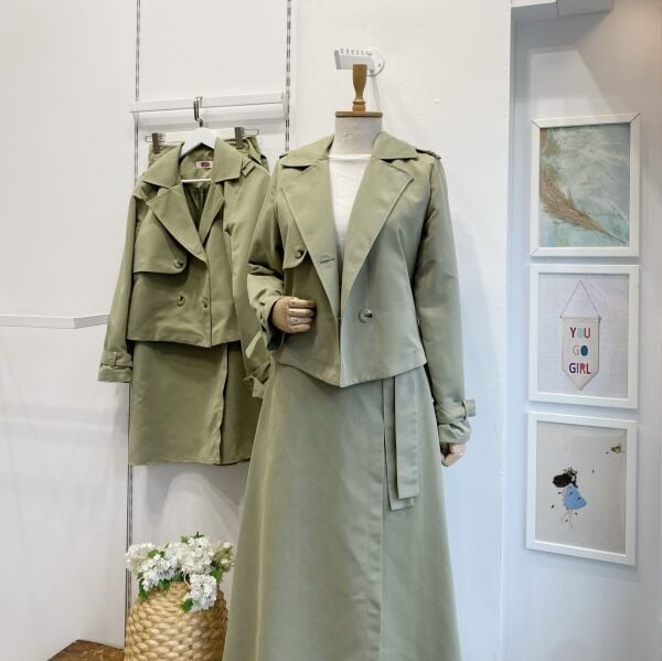 Çağla Yeşili Anvelop Etekli Trenç Takım