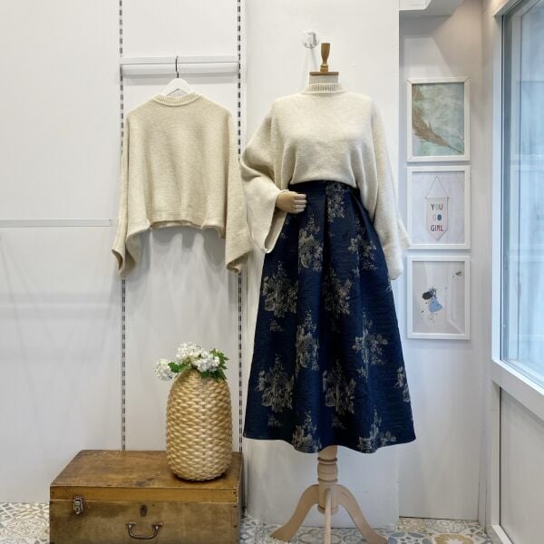 Lacivert Etnik Desenli Kapitone Etek