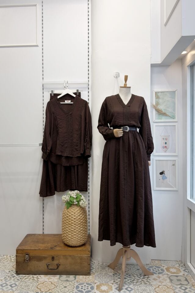 Fisto Şeritli Kahverengi Valora Takım