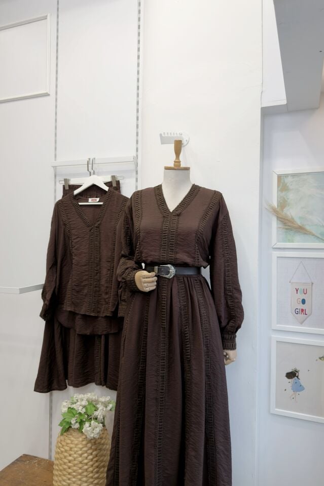 Fisto Şeritli Kahverengi Valora Takım