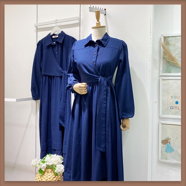 Gabardin crop detaylı lacivert elbise