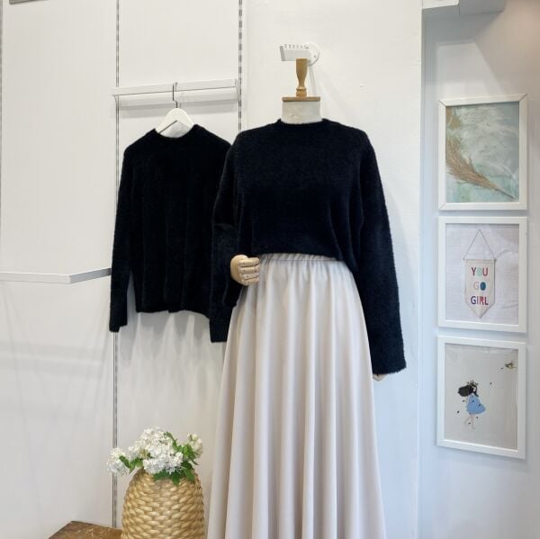 Siyah Angora Kumaş Kazak