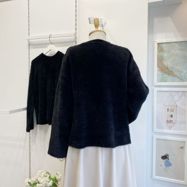 Siyah Angora Kumaş Kazak