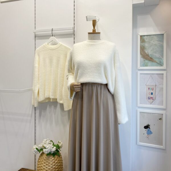 Ekru Angora Kumaş Kazak