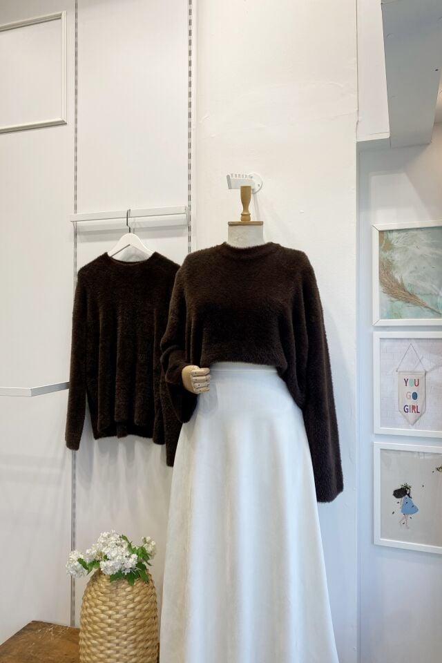 Kahverengi Angora Kumaş Kazak