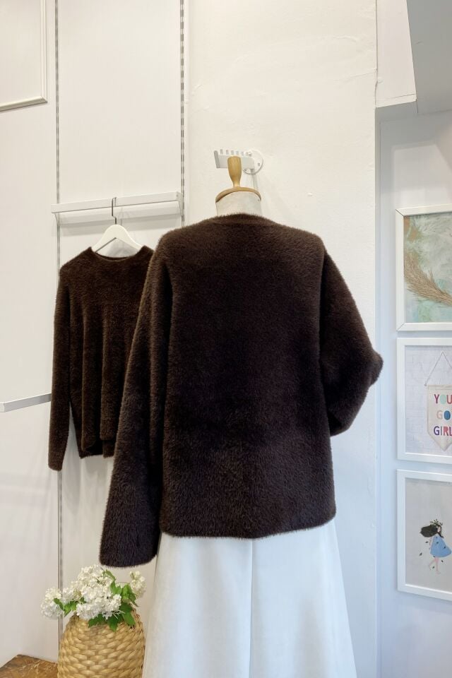 Kahverengi Angora Kumaş Kazak