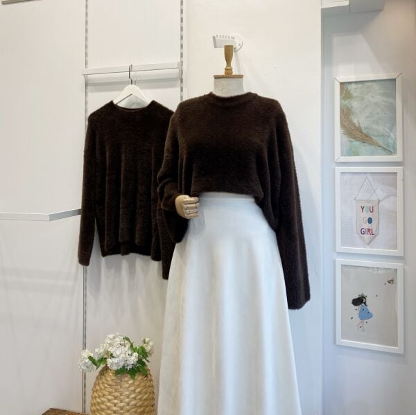 Kahverengi Angora Kumaş Kazak