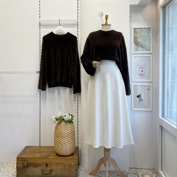 Ekru  Kloş Model Süet Etek