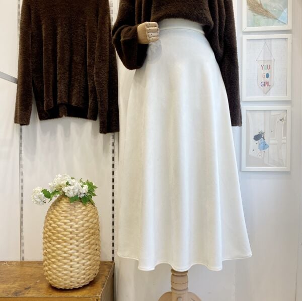 Ekru  Kloş Model Süet Etek