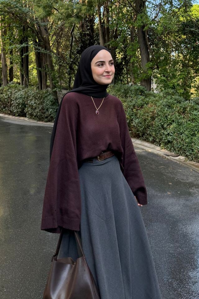 Faya Girls x Antrasit Süet Kemerli Yura Kloş Etek