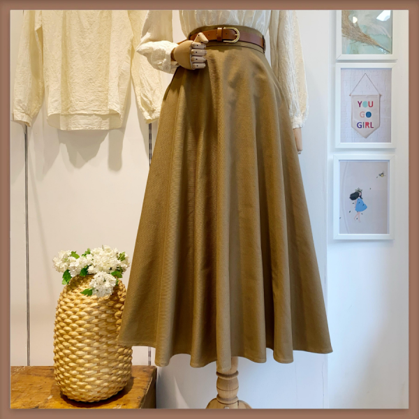 Kemerli Yağ Yeşili Kloş Gabardin Etek