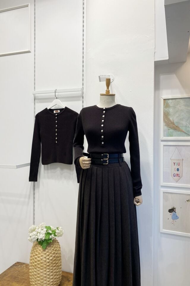 Acı Kahve Yünlü Düğmeli Triko Kazak