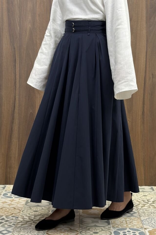 Lacivert İki Kemerli Fiorite Etek