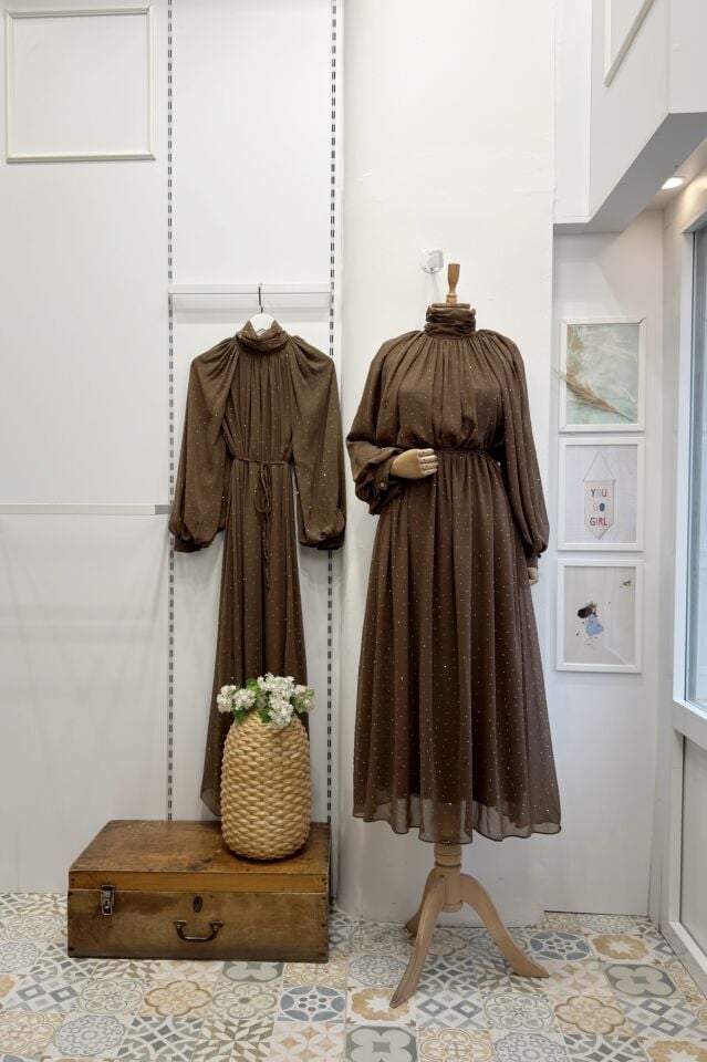 Koyu Vizon Şifon Serapha Abiye