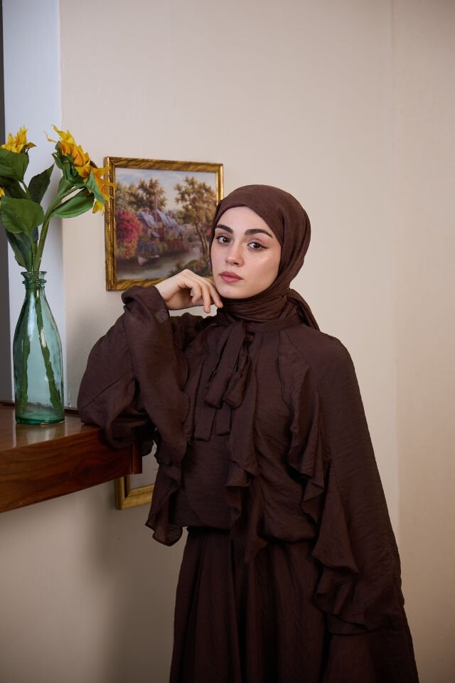 Acı Kahve İspanyol Kol Mimosa Şifon Takım