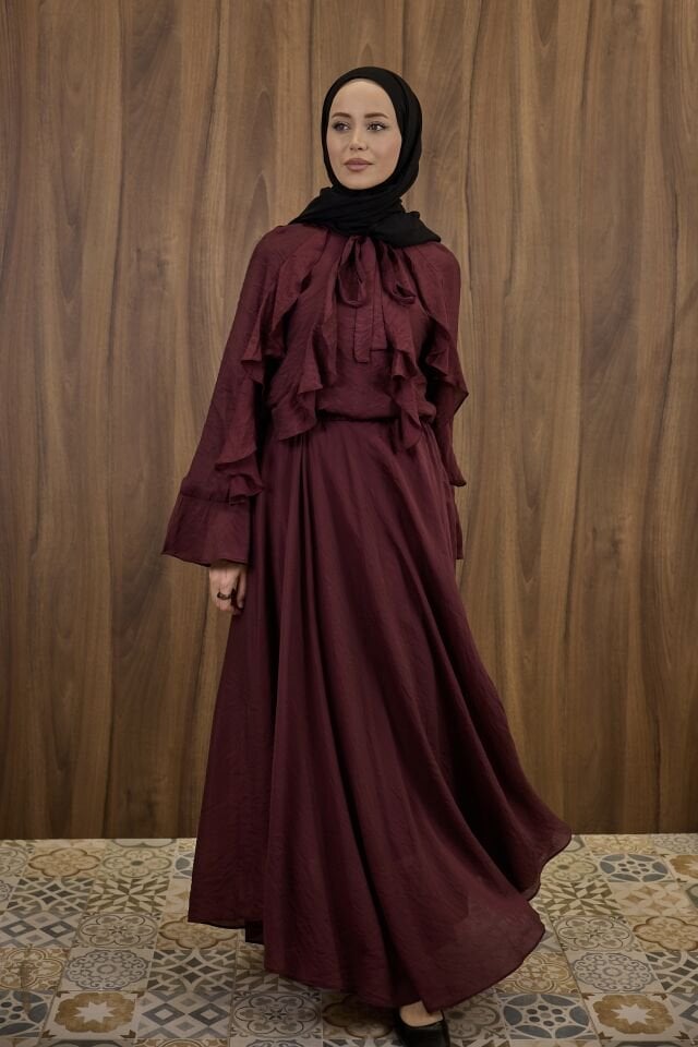 Bordo İspanyol Kol Mimosa Şifon Takım