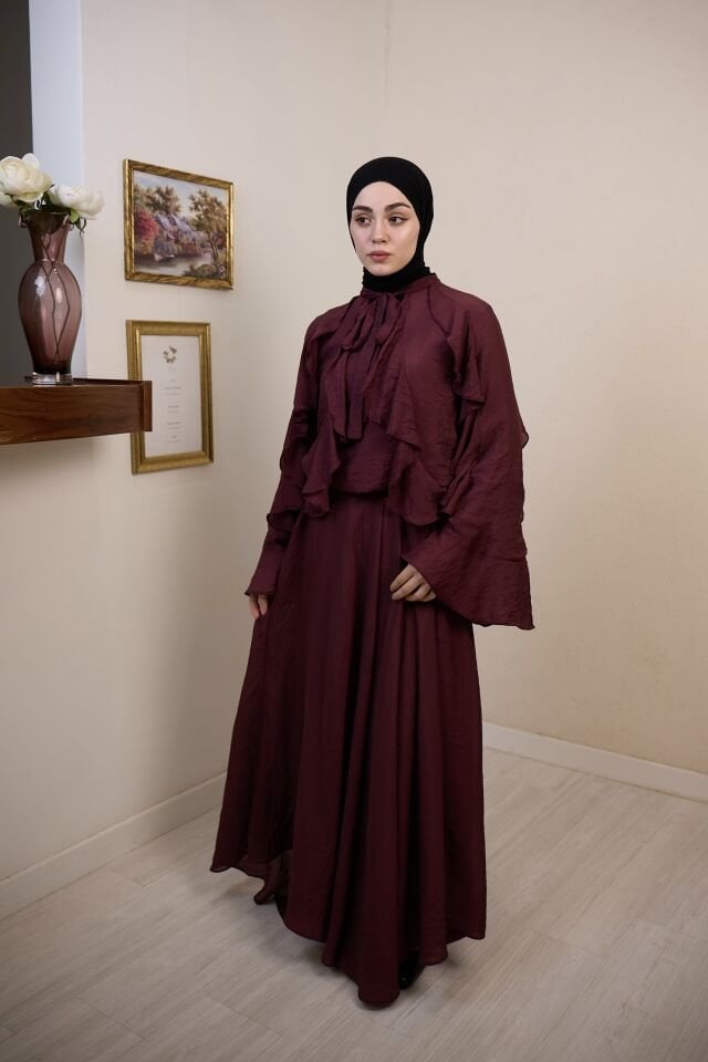 Mürdüm İspanyol Kol Mimosa Şifon Takım