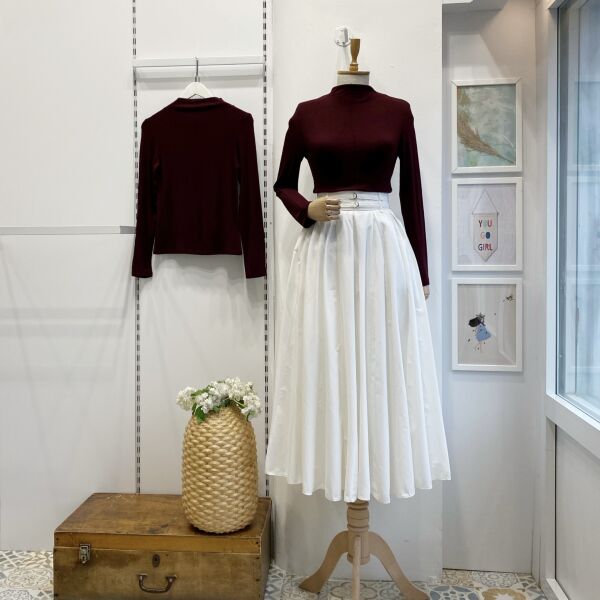 Beyaz İki Kemerli Fiorite Etek