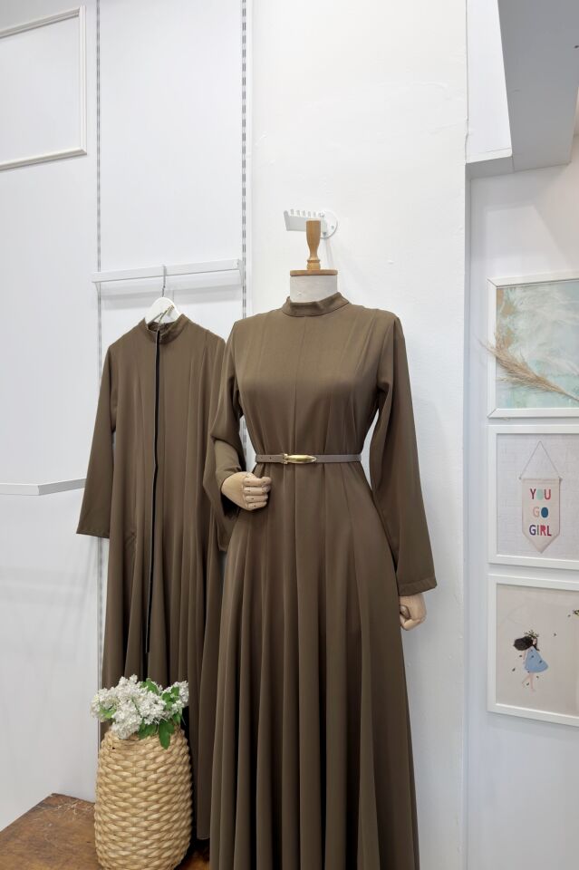 Koyu Vizon Kemer Detaylı Elvira Elbise