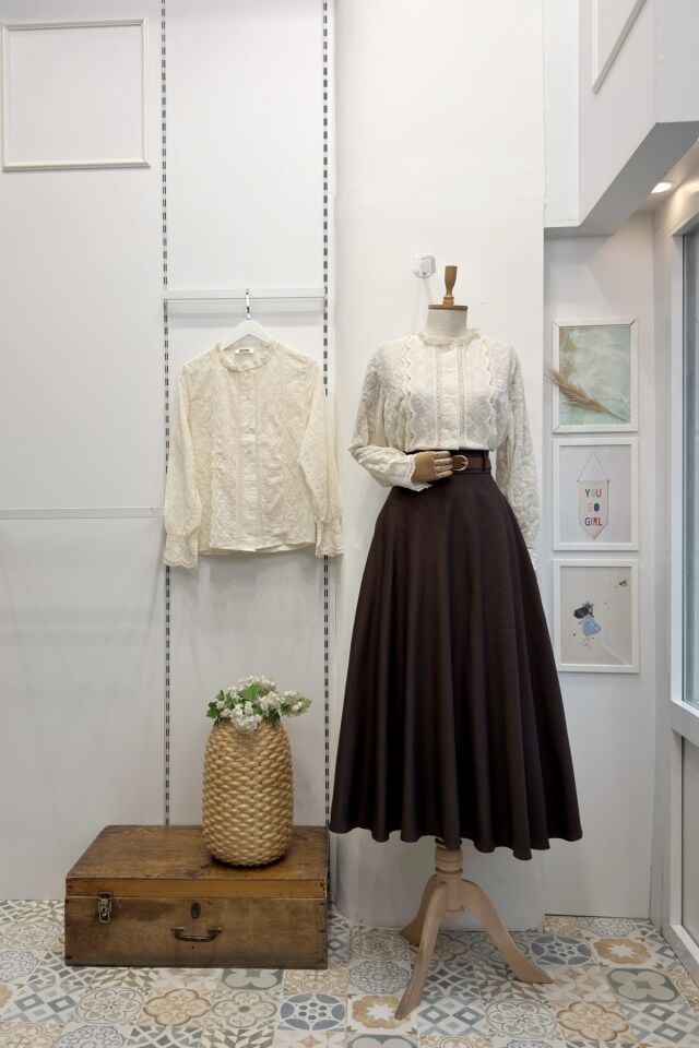 Kemerli Kahverengi Kloş Gabardin Etek