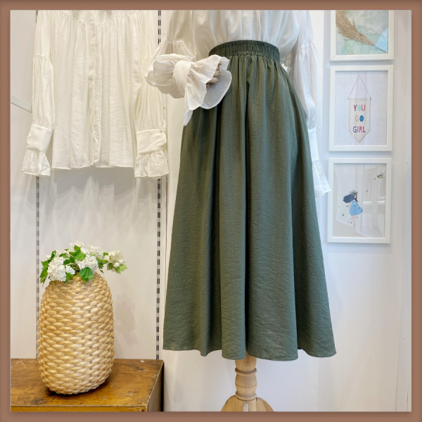 Haki Yeşili Modal Kumaş Kloş Etek