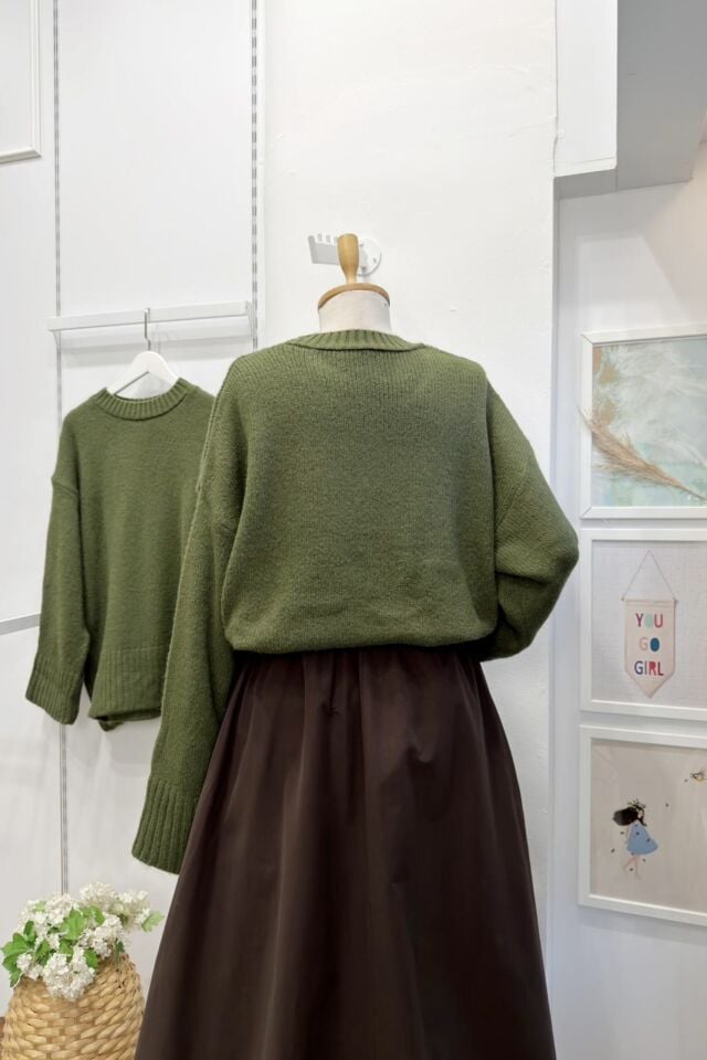 Koyu Yeşil Oversize Kazak