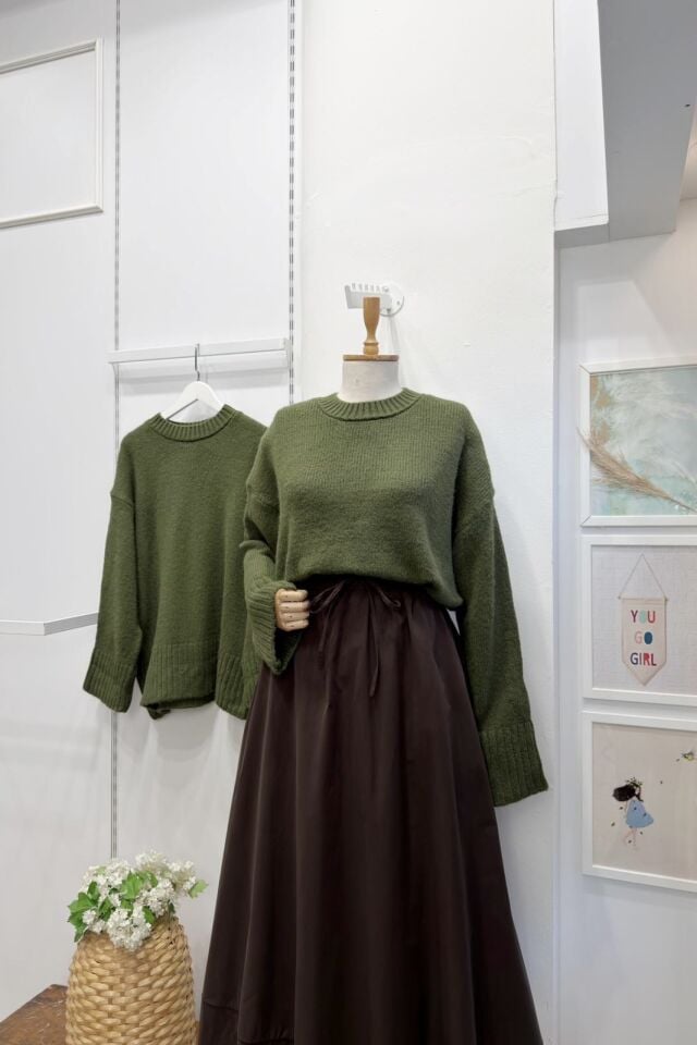 Koyu Yeşil Oversize Kazak