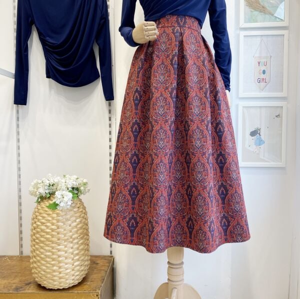 Kırmızı Etnik Desenli Pileli Etek