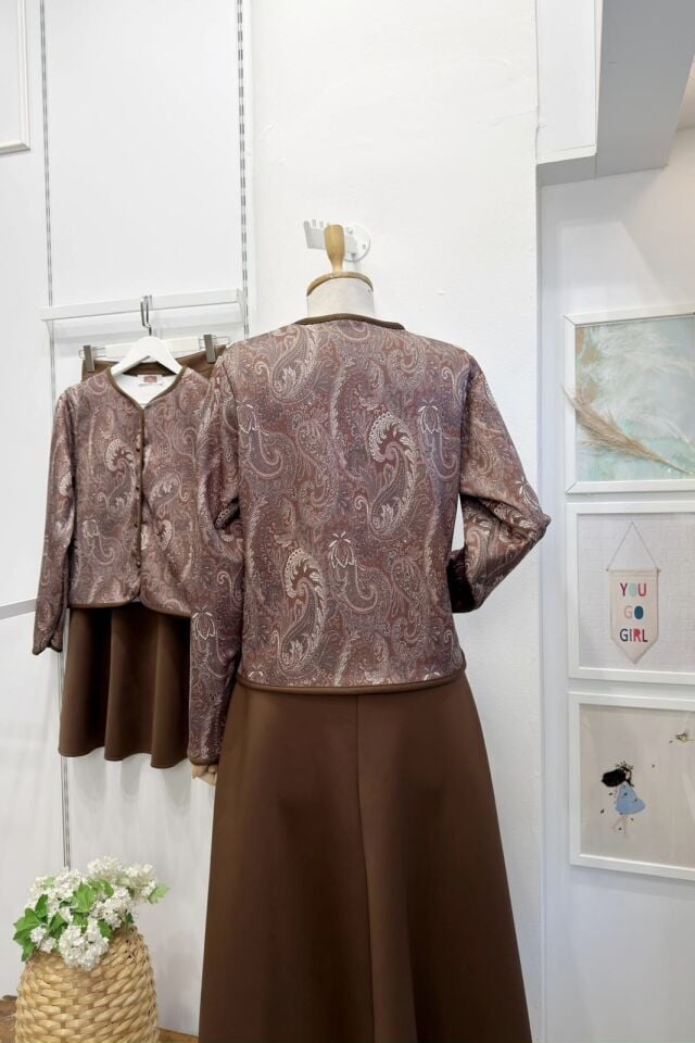 Kahverengi Etnik Desenli Scuba Takım