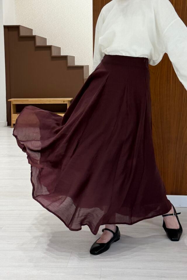 Bordo Covinha Şifon Etek