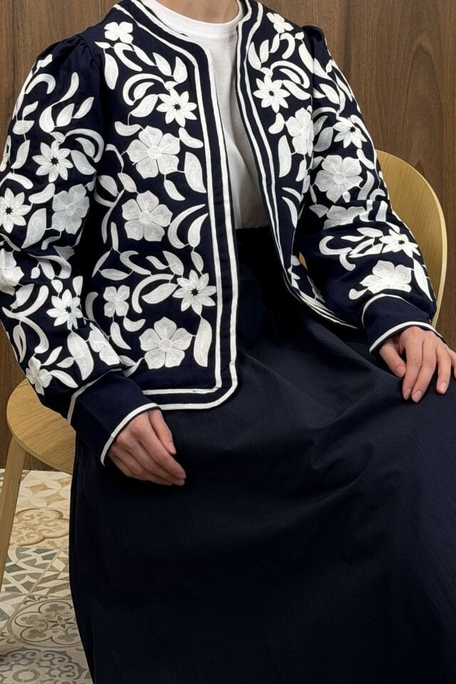 Lacivert Nakışlı Luvina Ceket