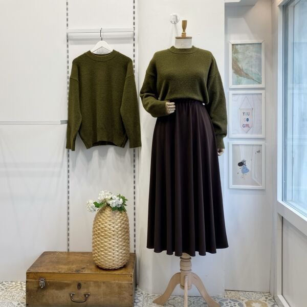 Beli Lastikli Kahverengi Crep Kloş Etek